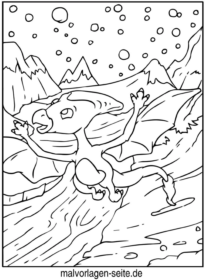 malvorlage-drachen-im-weltall-mit-bergen-und-sternen