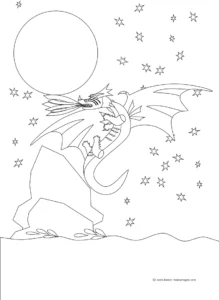 malvorlage-drachen-in-der-nacht-mit-mond-und-sternen