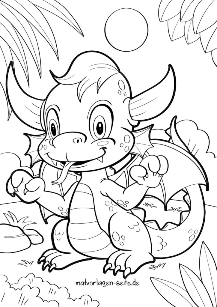 malvorlage-drachen-in-fantasievoller-umgebung