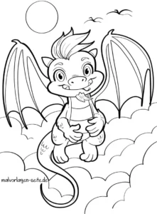 malvorlage-drachen-in-wolken-mit-fluegeln