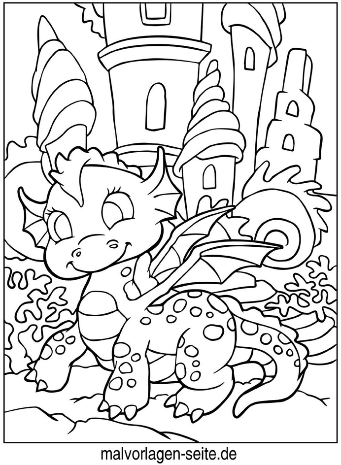 malvorlage-drachen-in-zauberhafter-umgebung
