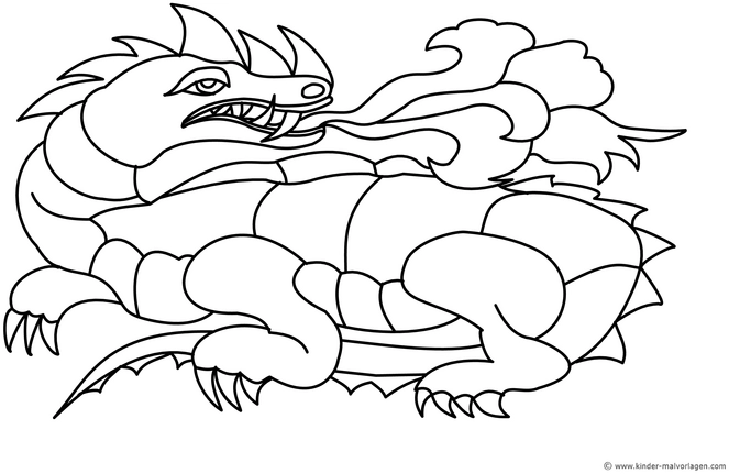 malvorlage-drachen-mit-flammen-und-schuetzen