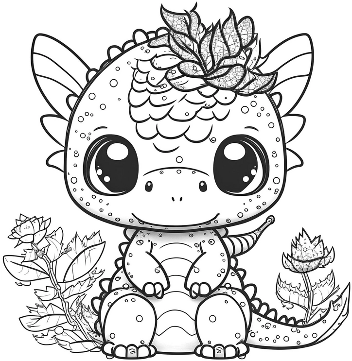 malvorlage-drachen-mit-pflanzen-zum-ausmalen