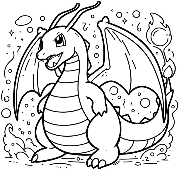 malvorlage-drachen-mit-sternen-und-flammen