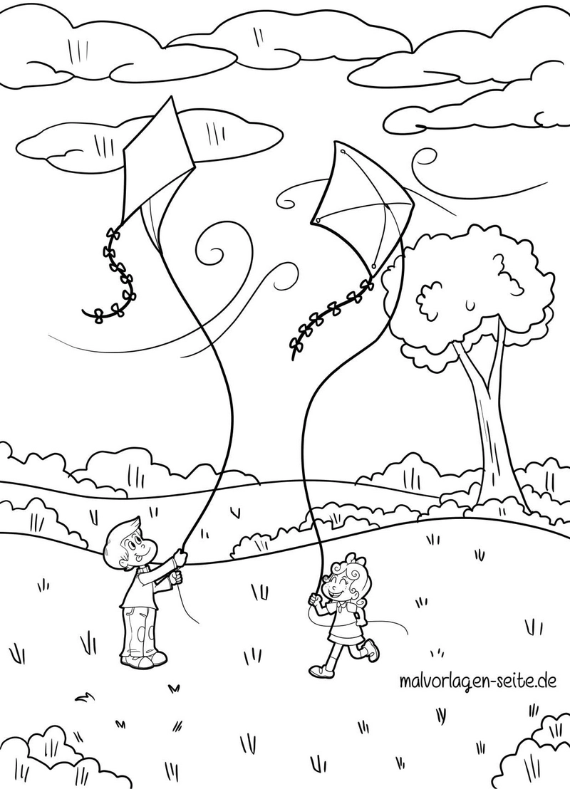 malvorlage-drachen-steigen-lassen-in-der-natur