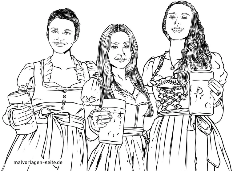 malvorlage-drei-frauen-bierkruege-trachten