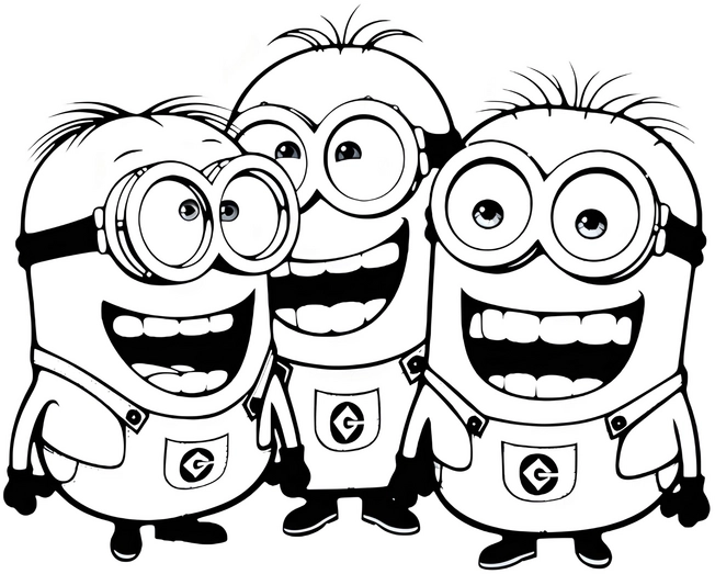 malvorlage-drei-froehliche-minions-zum-ausmalen
