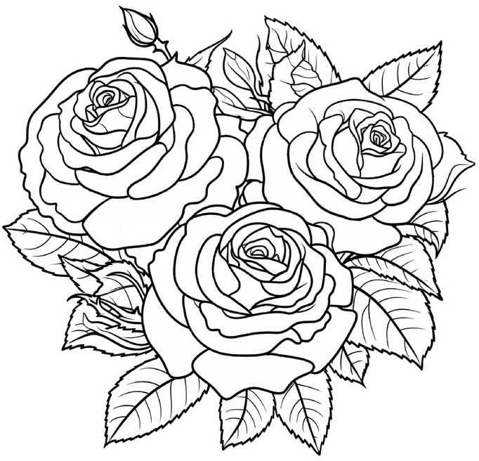 malvorlage-drei-grosse-rosen-blumen