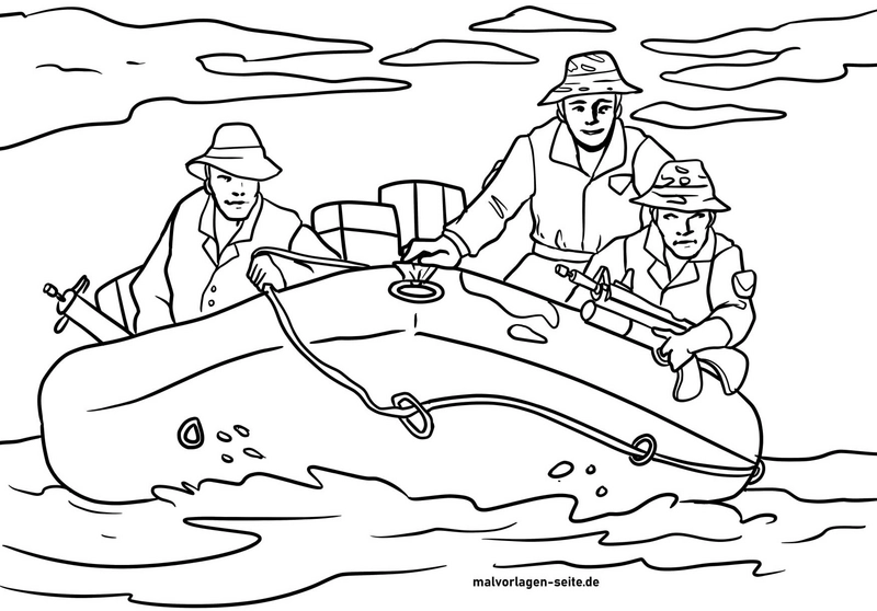 malvorlage-drei-maenner-im-boot-auf-dem-wasser