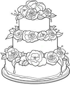 malvorlage-dreischichtige-torte-mit-blumen