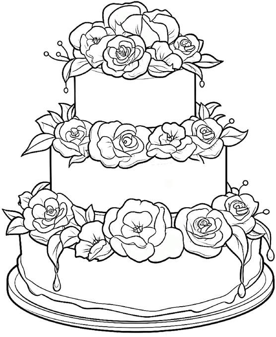 malvorlage-dreischichtige-torte-mit-blumen