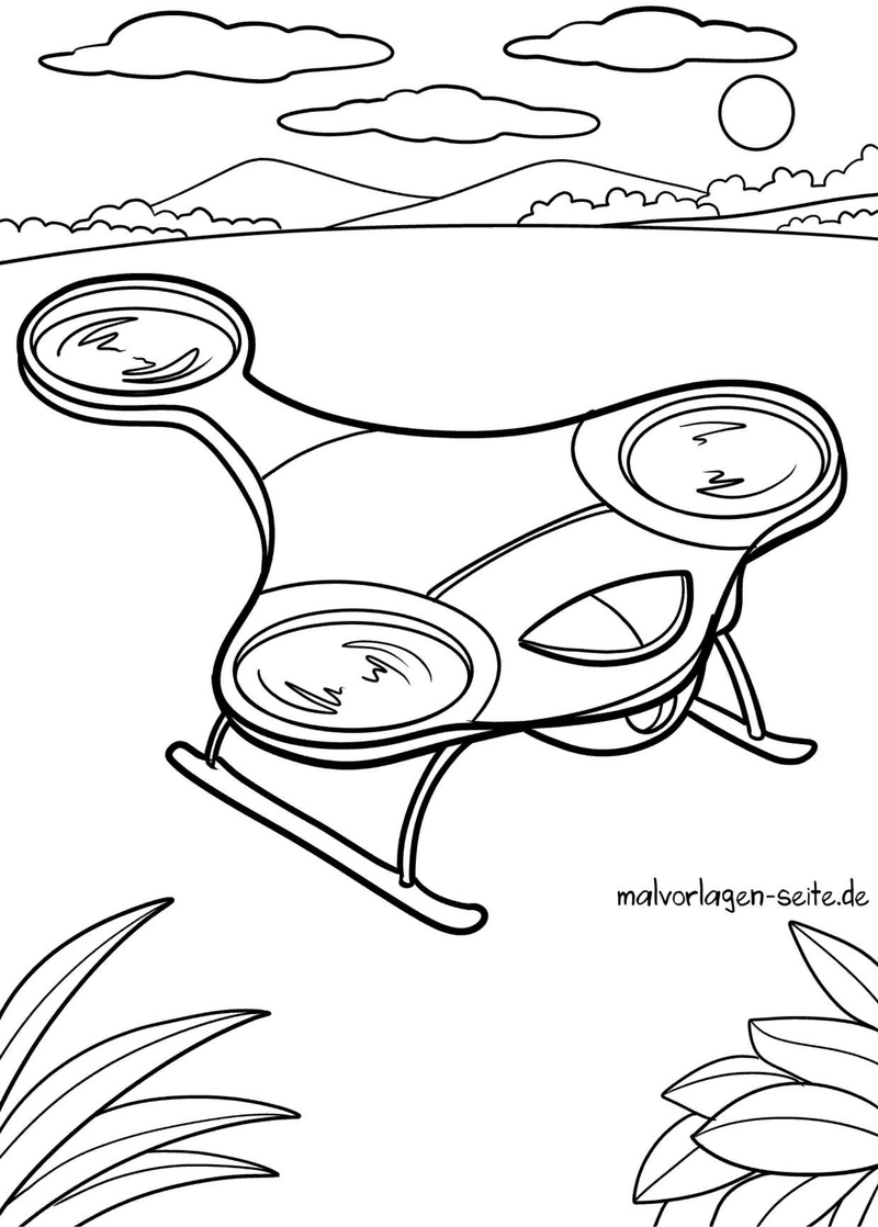 malvorlage-drohne-in-der-landschaft-mit-sonnenuntergang