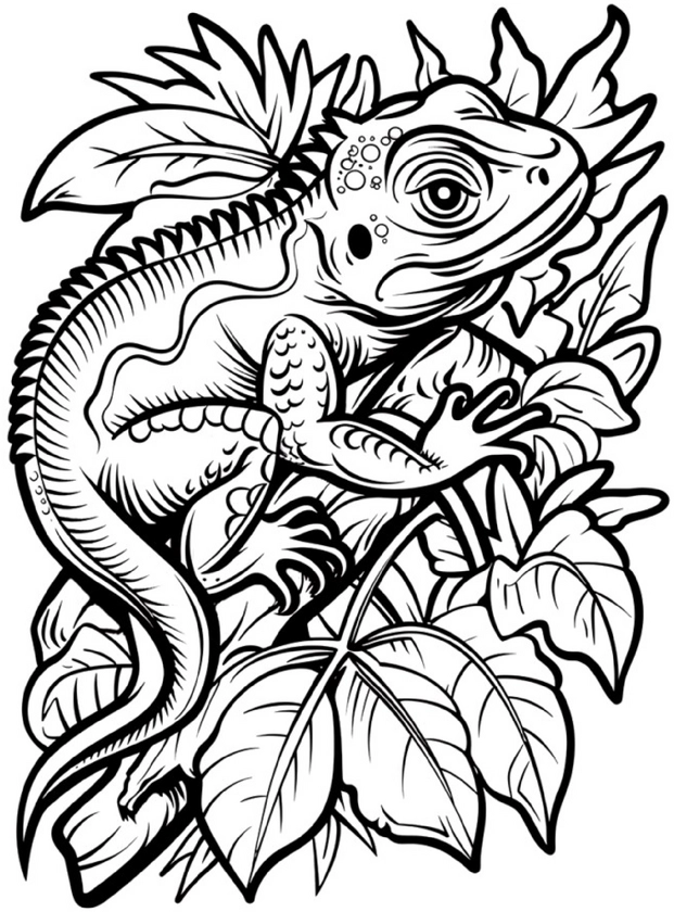 malvorlage-echse-in-blaettern