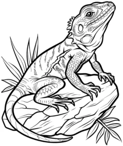 malvorlage-eidechse-auf-felsen-mit-pflanzen
