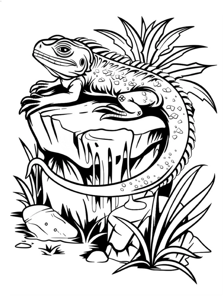 malvorlage-eidechse-auf-felsen