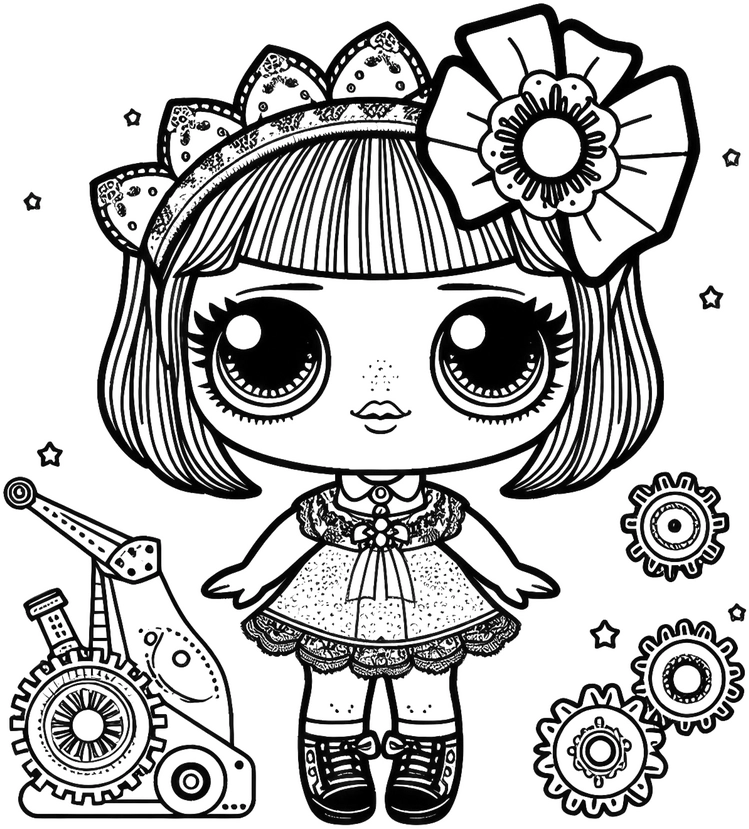 malvorlage-eines-fantasievollen-maedchens-mit-zahnradern-und-maschinen