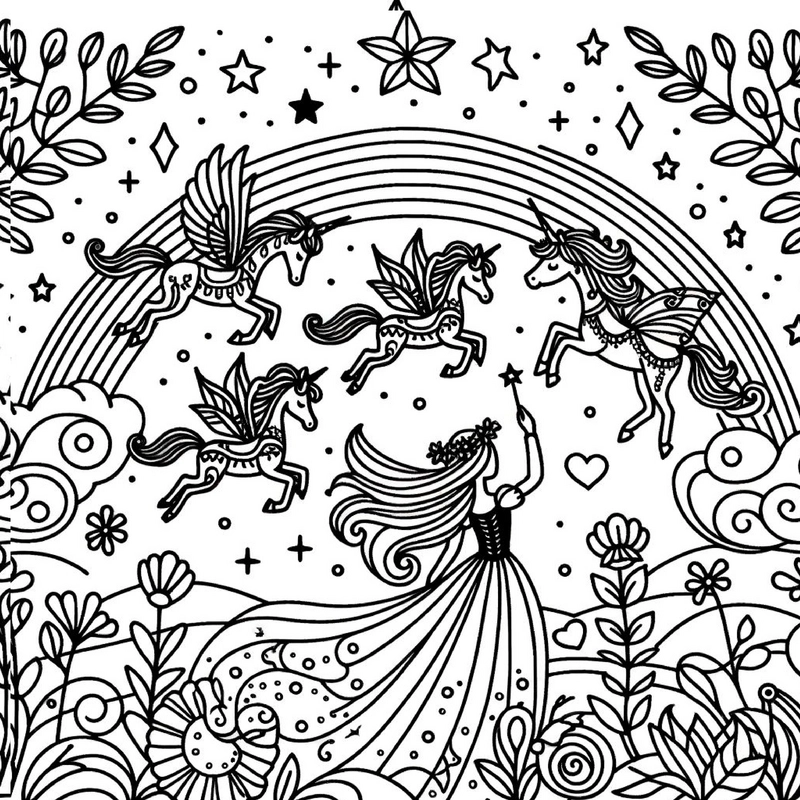 malvorlage-einhoerner-magische-welt-ausmalen