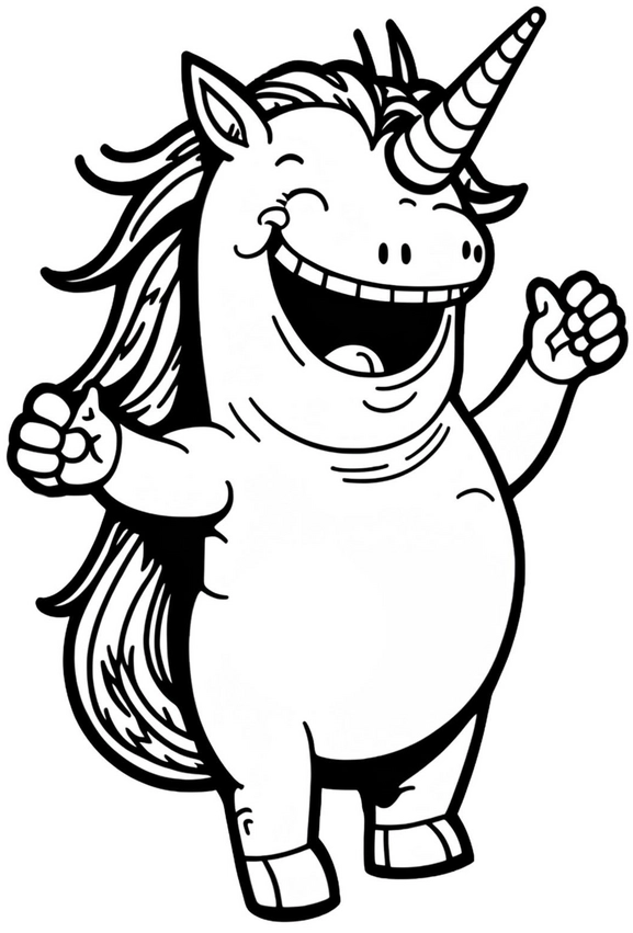 malvorlage-einhorn-fruehliches-laecheln-ausmalbild