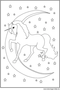 malvorlage-einhorn-im-mond-mit-sternen