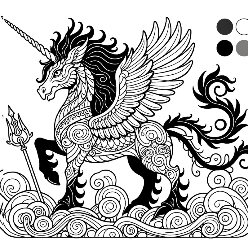 malvorlage-einhorn-mit-fluegeln-in-wellen