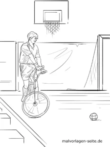 malvorlage-einradfahrer-im-basketballfeld