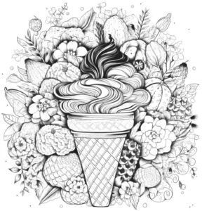 malvorlage-eis-in-waffel-und-blumen