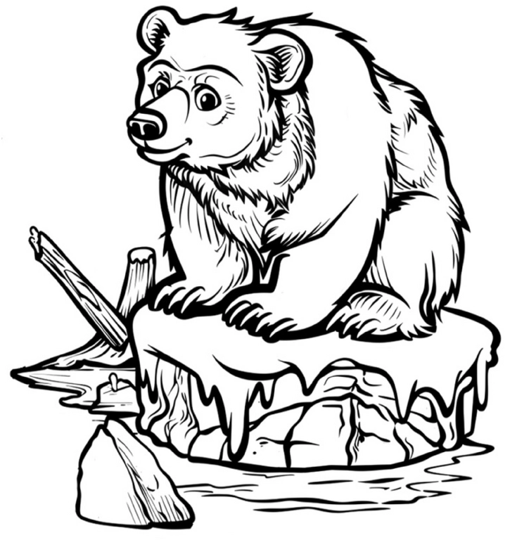 malvorlage-eisbaer-schneebedeckter-felsen