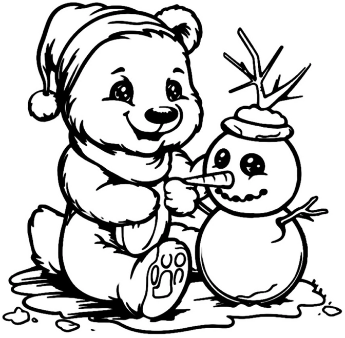 malvorlage-eisbaer-und-schneemann-im-winterzauber