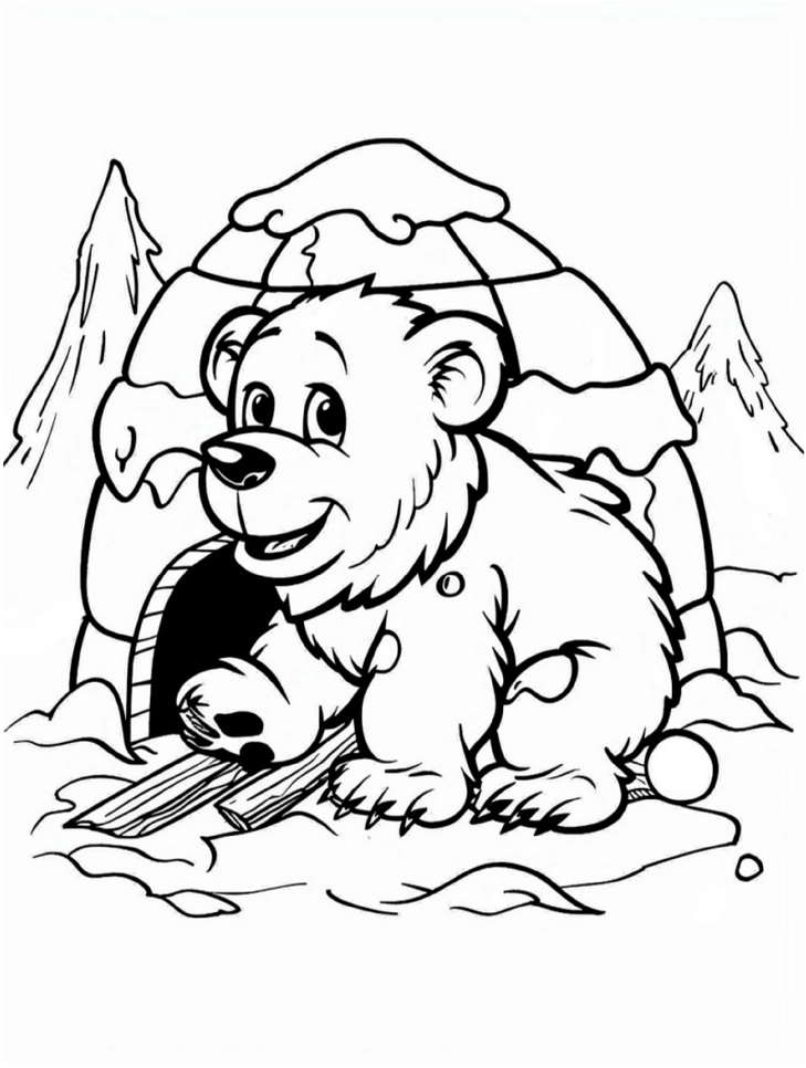 malvorlage-eisbaer-vor-iglu-in-winterlandschaft