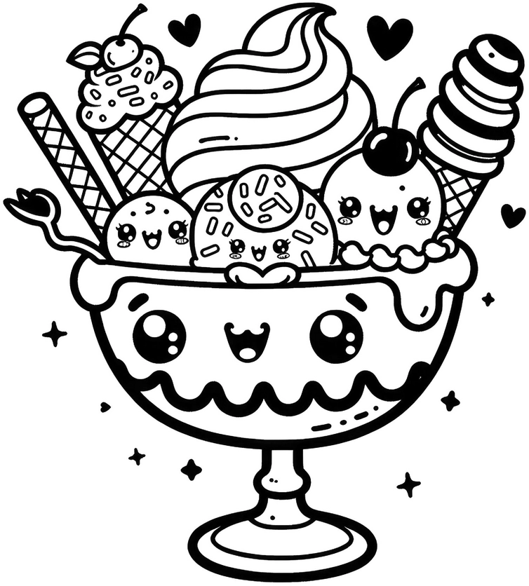 malvorlage-eiscreme-mit-niedlichen-figuren
