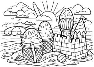 malvorlage-eiscreme-sandburg-strandlandschaft