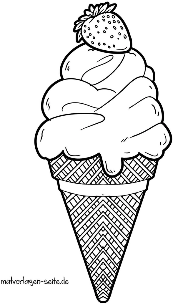 malvorlage-eiscreme-waffel-mit-erdbeere