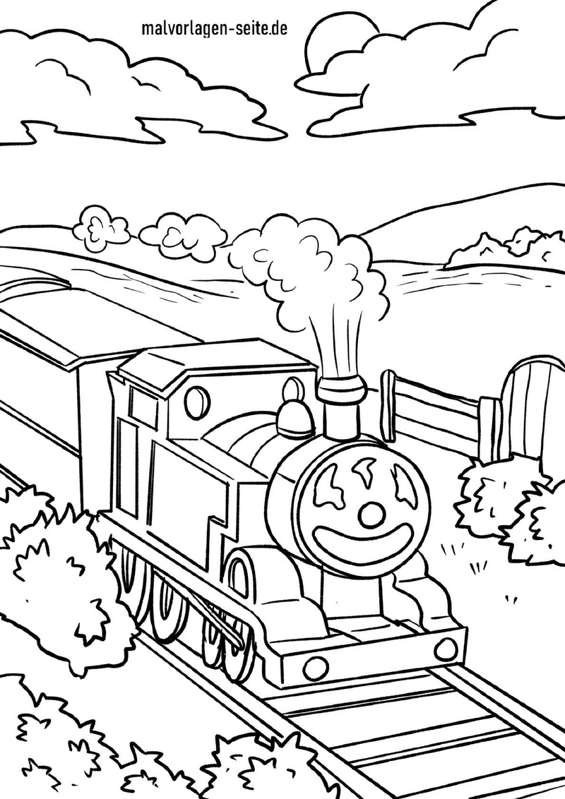 malvorlage-eisenbahn-dampflok-in-der-landschaft