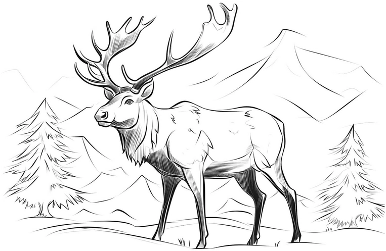 malvorlage-elch-in-der-natur-zeichnen