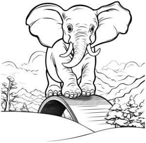 malvorlage-elefant-auf-einer-bruecke
