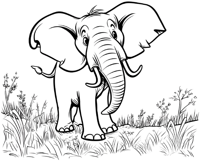 malvorlage-elefant-auf-wiese-zum-ausmalen