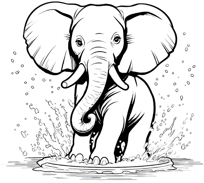 malvorlage-elefant-beim-planschen-im-wasser