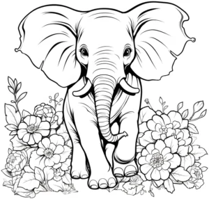 malvorlage-elefant-blumen-ausmalbild
