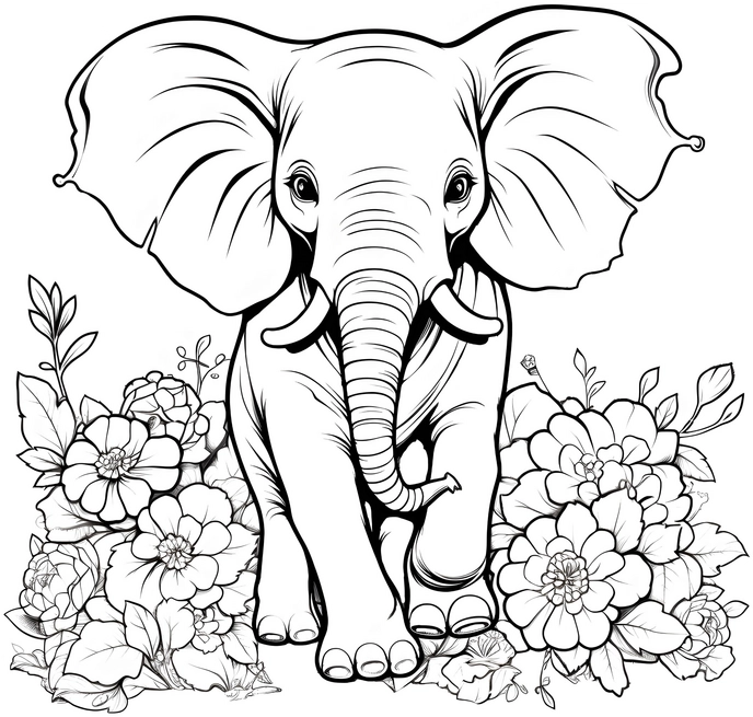 malvorlage-elefant-blumen-ausmalbild
