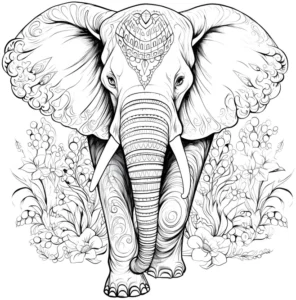 malvorlage-elefant-blumen-pflanzen