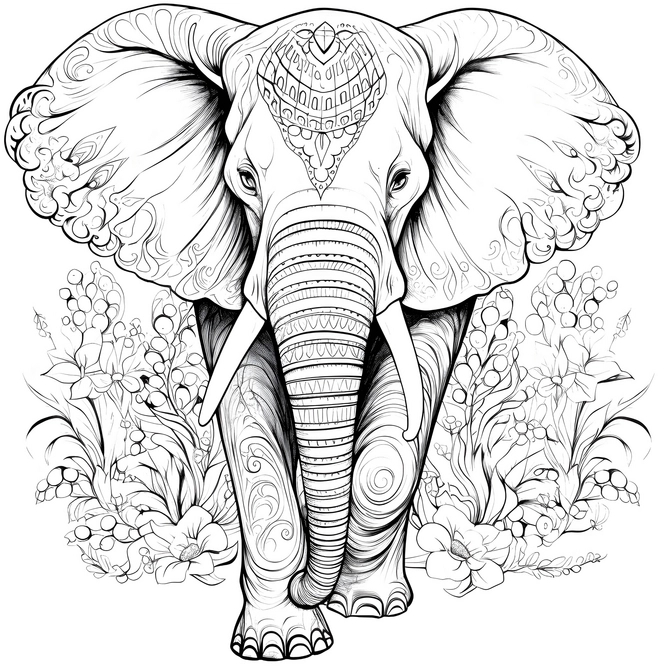 malvorlage-elefant-blumen-pflanzen
