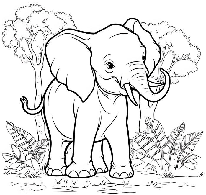 malvorlage-elefant-im-wald-natur-entdecken