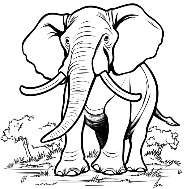 malvorlage-elefant-in-der-natur-ausmalbild