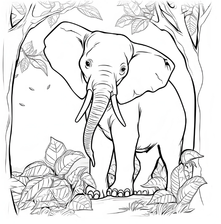 malvorlage-elefant-in-der-natur-ausmalen