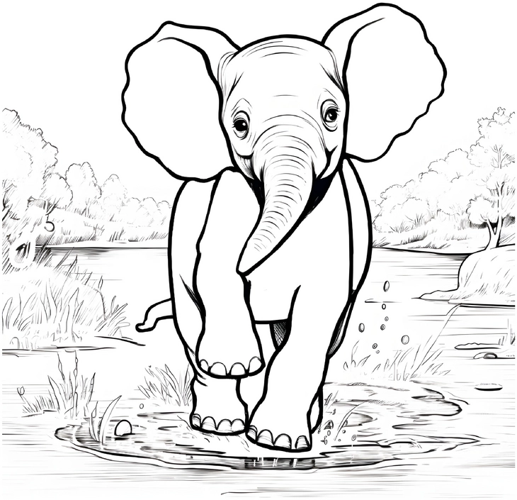 malvorlage-elefant-in-der-natur