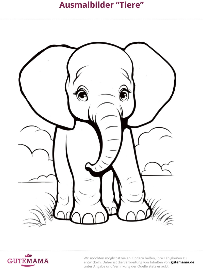 malvorlage-elefant-in-einer-landschaft
