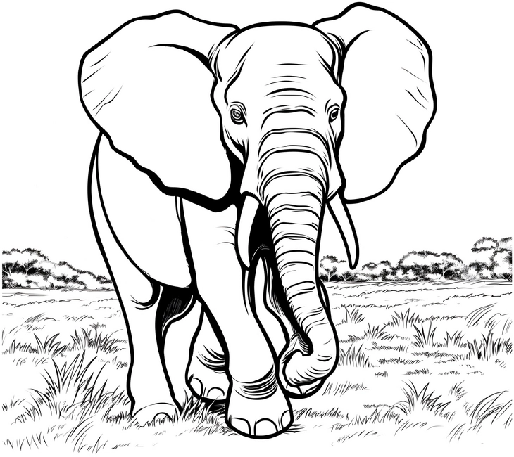 malvorlage-elefant-in-savanne-ausmalbild-fuer-kinder