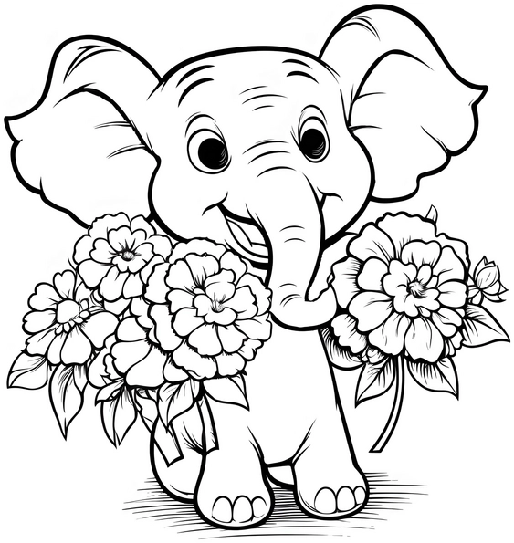 malvorlage-elefant-mit-blumen