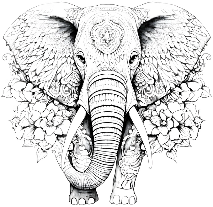 malvorlage-elefant-mit-blumen-ausmalen
