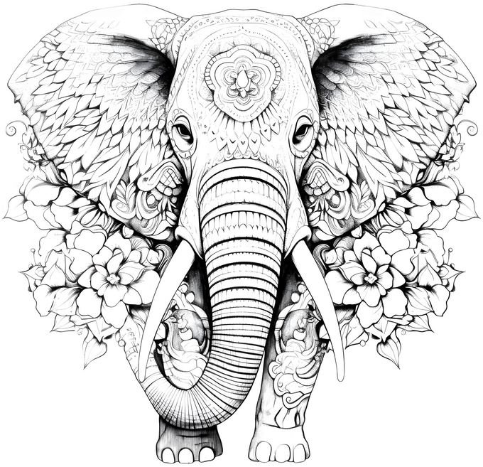 malvorlage-elefant-mit-blumen-umgebung